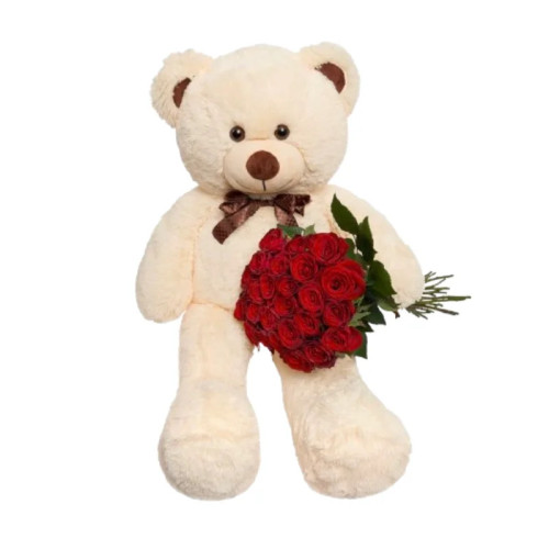 Giant Teddy Bear + Roses